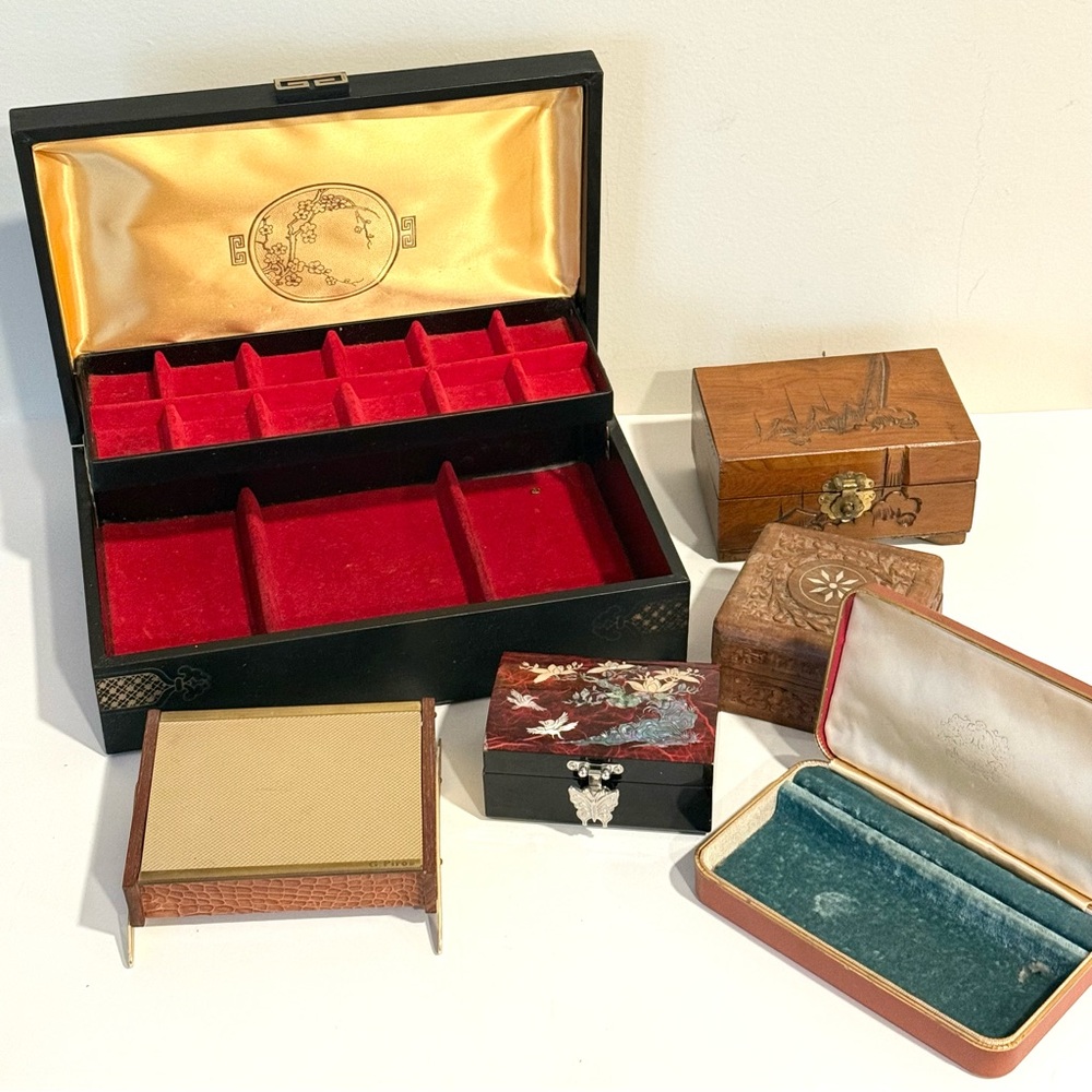 Vintage Jewlery Box Lot Mid Century Estate Farrington G Piros Wooden Vanity